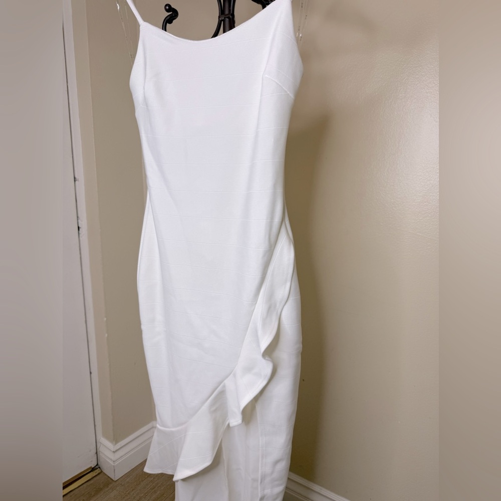 Iris- White Dress with Ruffle Slit - Picture 8 of 8